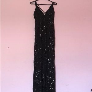 Fashion nova long , sequenced black dress.